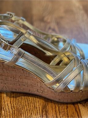 Lauren Metallic Gold Strappy Cork Wedges